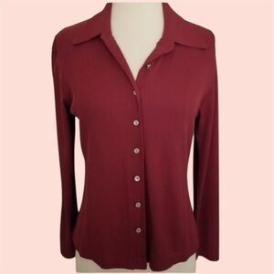 Vintage Accomplice Top Women Red Burgundy Button Down Blouse